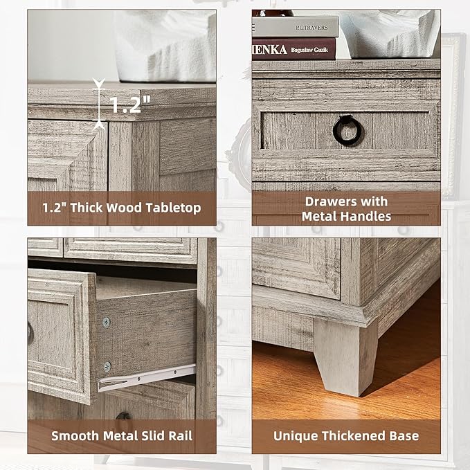 6 Drawer Dressers & Chest of Drawers, 41" Tall Small Dresser for Bedroom, Farmhouse Vintage Oak Dresser with Metal Handle, Storage Organizer Closet for Living Room Entryway Hallway