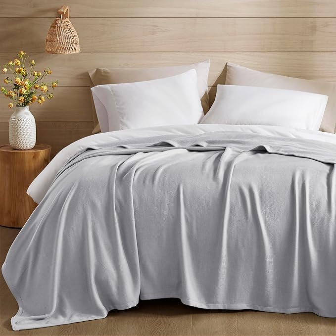 Madison Park King Size Blanket, 70% Rayon Bamboo-Based, 30% Cotton, Breathable for Hot Sleepers Menopause, Ultra Soft and Snag-Resistant, Summer Blanket for Bed or Couch, King 108"x90", Grey