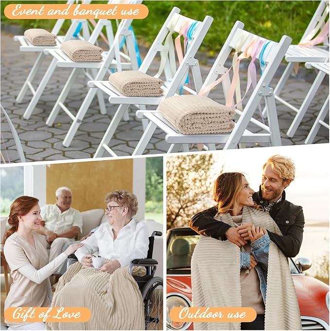 Buryeah 6 Pcs Flannel Throw Blanket Bulk 50 x 60 in Sleepover Blanket Outdoor Wedding Throw Lightweight, Oeko-tex Standard 100 Certified for Sofa Homeless Gifts (Beige)