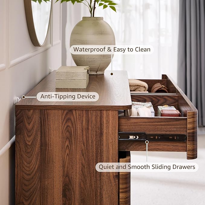 ACCOHOHO 8 Drawer Dresser for Bedroom, 52 Inch Wide Modern Chest of Drawers, Push-to-Open Wood Storgae Organizer with Large Drawers for Bedroom, Living Room, Hallway,Brown