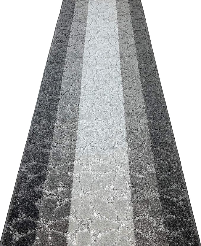 Custom Length Hallway Runner Rug,Slip Resistant,Flower Grey, 26 Inch X 8 feet, Sold and Priced Per Foot