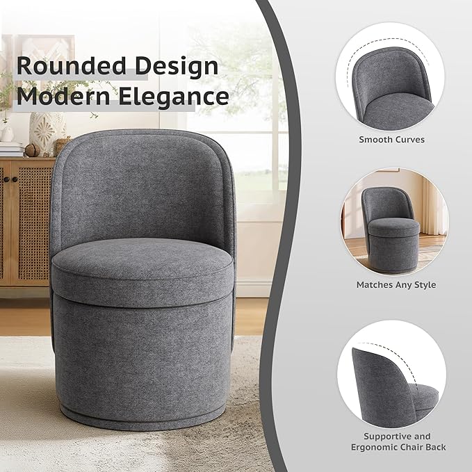 Swivel Accent Chair Set of 2, 360° Swivel Round Chair with Hidden Storage, Vanity Chairs, Modern Small Barrel Armchair for Living Room/Bedroom, Darkgrey