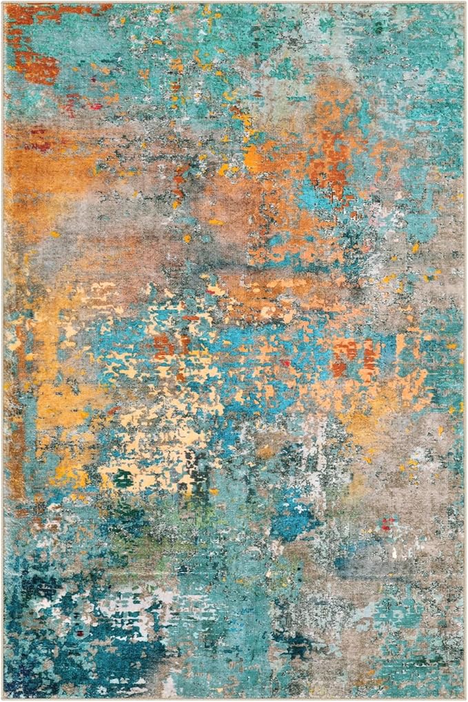 Lahome Modern Abstract Area Rug 6x9 Rugs for Living Room, Washable Accent Bedroom Rug Low Pile Non Slip, Colorful Soft Indoor Contemporary Carpet for Dining Room Table Apartment