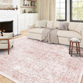 4x6 Rug, Small Area Rug for Living Room, Bedroom, Kitchen, Machine Washable Non-Slip Throw Rug, Vintage Distressed Floral Carpet for Entryway Nursery Dinner Room - Durable (Pink)