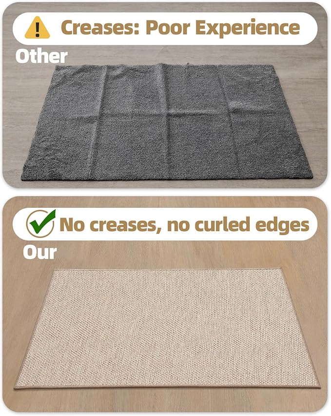 Color&Geometry Ultra-Thin Indoor Door Mat, 26"x47" Low-Profile Non-Slip Entryway Rug with Modern Geometric Texture, Washable Doormat for Indoor Entrance, Front Door, Khaki (Rolled-up NO Creases)