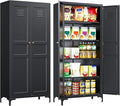 SISESOL Metal Storage Cabinet with Doors and Shelves,Black Storage Cabinet with Leg,Metal Pantry Cabinets,Ventilated Pantry Closet,Tall Large Cupboard for Home,Kitchen,Dining/Living/Laundry Room