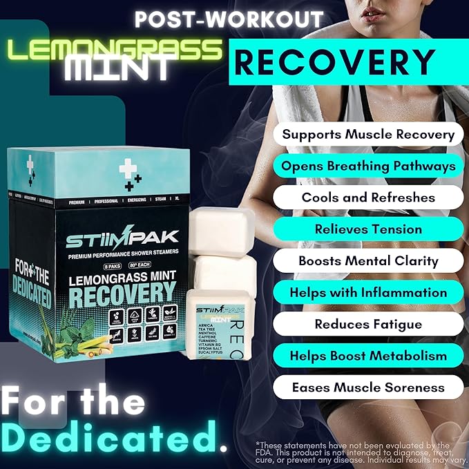 Shower Steamers for Sinus Relief | Recovery | XXL 80g Post-Workout, Allergies, Cold & Flu | Eucalyptus, Tea Tree, Turmeric, Arnica, Caffeine, Menthol | MAX Strength Aromatherapy | STiiMPAK (8 Pack)