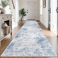 IOHOUZE Abstract Runner Rug 3x14 Ft Washable Runners for Hallways, Non Slip Kitchen Runner Printed Faux Wool Entryway Runner Indoor, Modern Abstract Floor Carpet for Hall Stair, Light Blue White