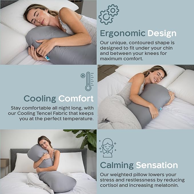 Weighted Body Pillow 8lbs - Weighted Pillow for Deeper Sleep (48" x 14") - Cooling Body Pillows for Adults, Full Body Pillow for Sleeping, Side Sleeper Body Pillows with Cover (X-Large)