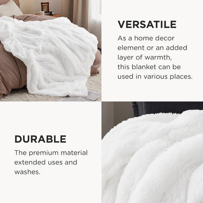 Bedsure GentleSoft Fluffy White Blankets Queen Size for Bed, Thick Sherpa Faux Fur Fleece Fuzzy Plush Winter Warm Heavy Soft Queen Blankets, Bedroom Decor White Gifts Cozy Gifts for Women Men, 90x90
