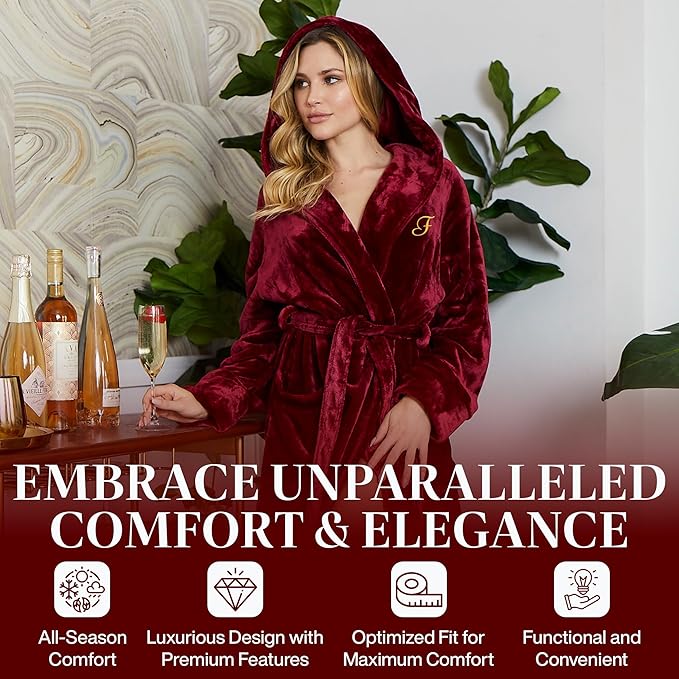 Lotus Linen Plush Robes for Women - Soft Bathrobe, Custom Monogram, Warm Fleece Robe with Pockets