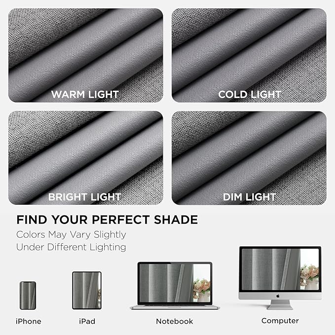 Joydeco Blackout Curtains 90 Inches Long 2 Panels Burg, Room Darkening Curtains for Bedroom, 100% Black Out Textured Thermal Drapes Privacy Protection 2 Panels Set(W52 x L90 Inch, Light Grey)