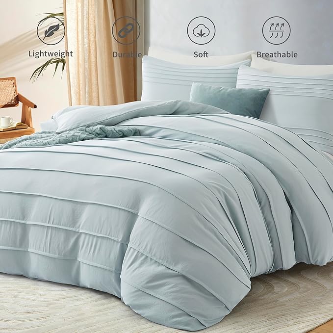 Oli Anderson Cornflower Blue Duvet Cover King Size - Pleated King Duvet Cover, 3PCS Soft and Breathable Textured Bedding Set with Zipper Closure(Cornflower Blue,104"x90")