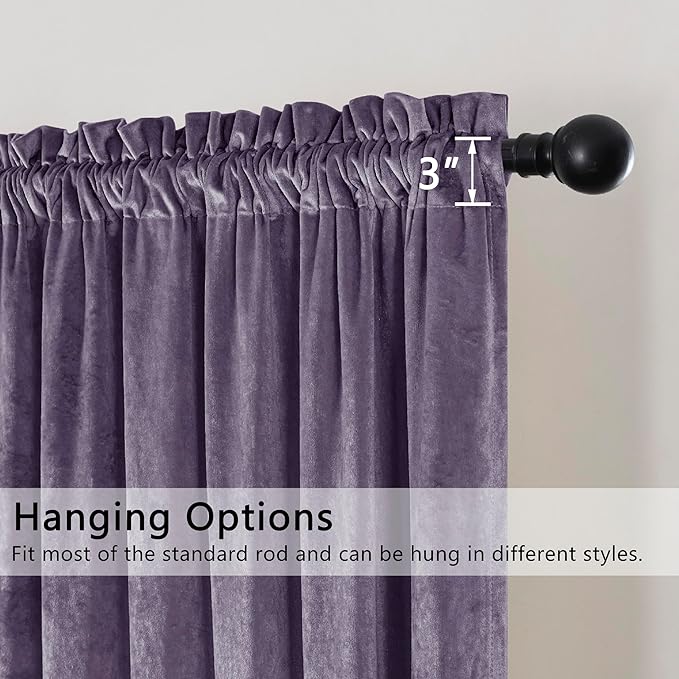 SMILETIME Lilac Purple Crushed Velvet Curtains 52x96inch Rod Pocket Luxurious Thermal Insulated Soundproof Drapes Soft and Durable Light-Filtering Window Treatments for Living Room Bedroom, 2 Panels