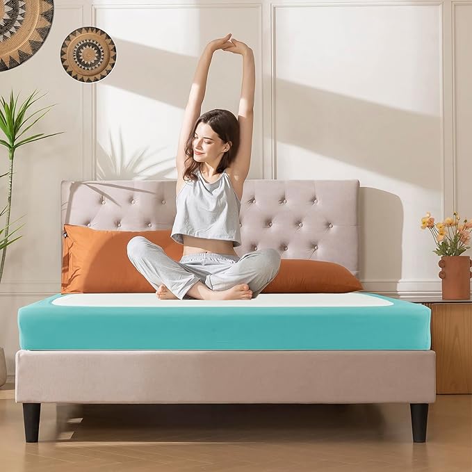 Biscaynebay Decorative Box Spring Cover King & Cal King Size, Aqua Luxurious Jersey Knitting Stretchy Wrap Around 4 Sides Bed Skirt for Home/Hotels, Easy Fit Wrinkle & Fade Free Machine Washable