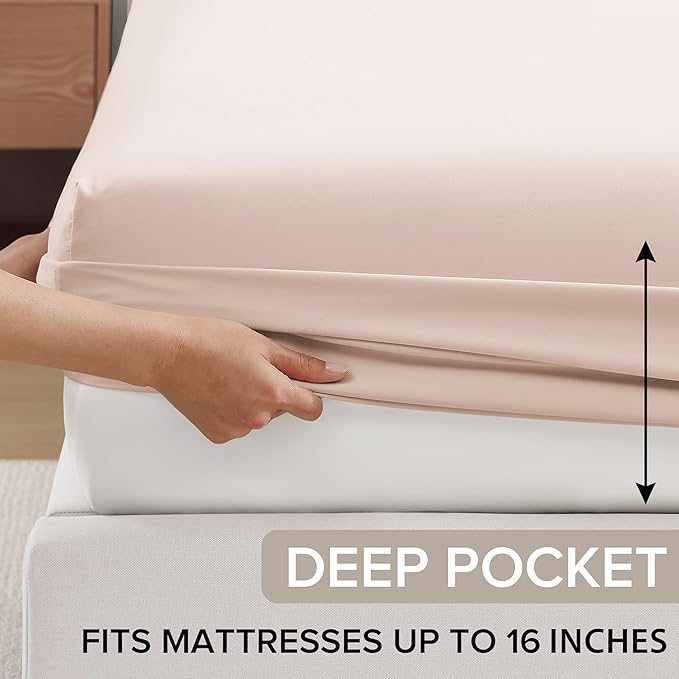 UGG Cali King Sheet Set 4-Piece Luxury Cooling Sheets Deep Pockets Premium Bedding with 2 Shams Hypoallergenic Machine Washable Soft Lightweight Bed Set for Room, California King, Shell Pink (Hedi)