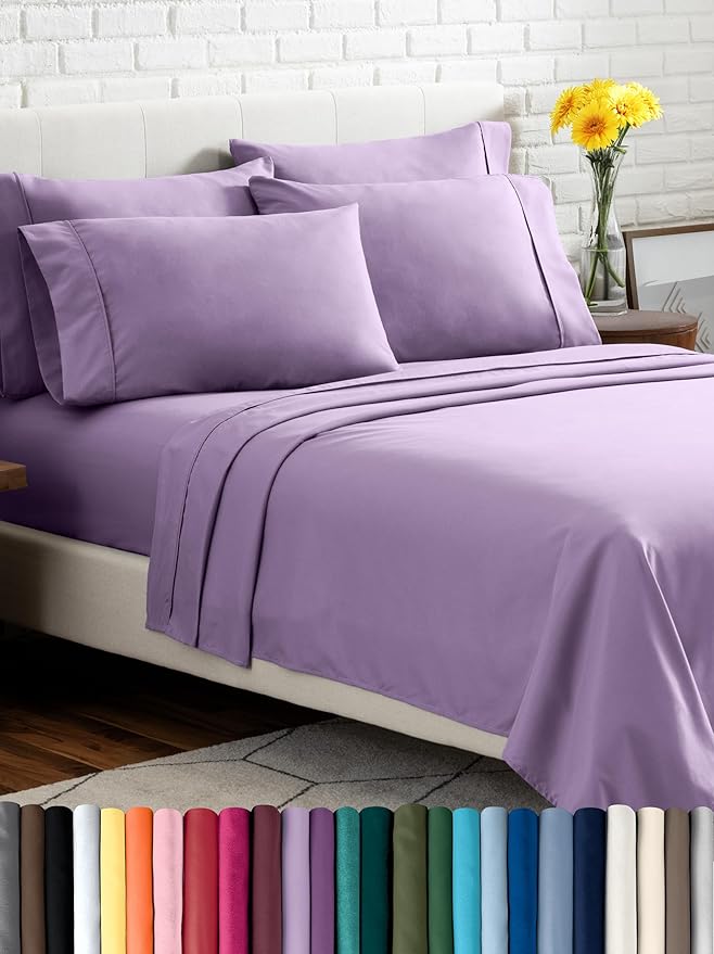 California King Sheet Set - 6 Piece Set - Hotel Luxury Bed Sheets - Ultra Soft - Deep Pockets - Easy Fit - Cooling & Breathable Sheets - Wrinkle Resistant - Lavender - Cal King Sheets - 6 PC