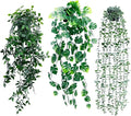 Artificial Hanging Plants for Shelf, 3-Pack Fake Potted Greenery Faux Mandala Monstera and Eucalyptus Vines in Black Pot, Décor for Office Living Room Bathroom Indoor Outdoor
