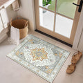 Area Rugs 2'x3' Washable Non-Slip, Floral Vintage Distress Print Pattern Medallion Carpet for Living Room Bedroom Dining Room, Light Yellow Carbon Grey Orange