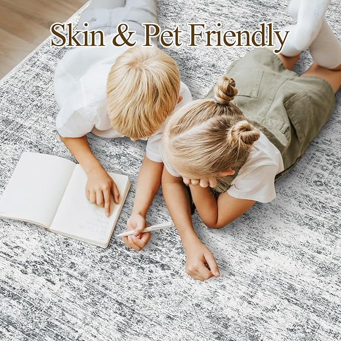 6x9 Area Rug for Living Room Washable 6x9 Gray Rug Non-Slip Modern Rugs for Bedroom Dinning Room Ultra-Thin Indoor Grey Rug