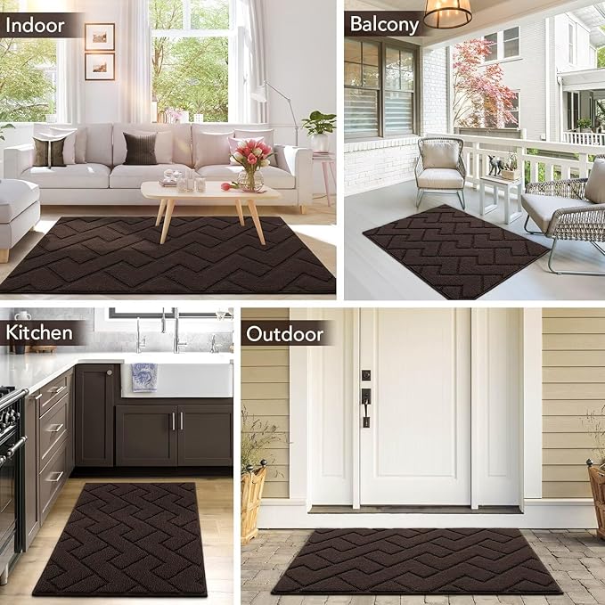 hicorfe Front Door Mat Outside Entrance,32"x40" Absorbent Muddy Dirt Resist Welcome Door Mats Outdoor Indoor,Stain and Fade Resistant,Non Slip Backing Entry Mat Doormat for Entryway(Coffee)