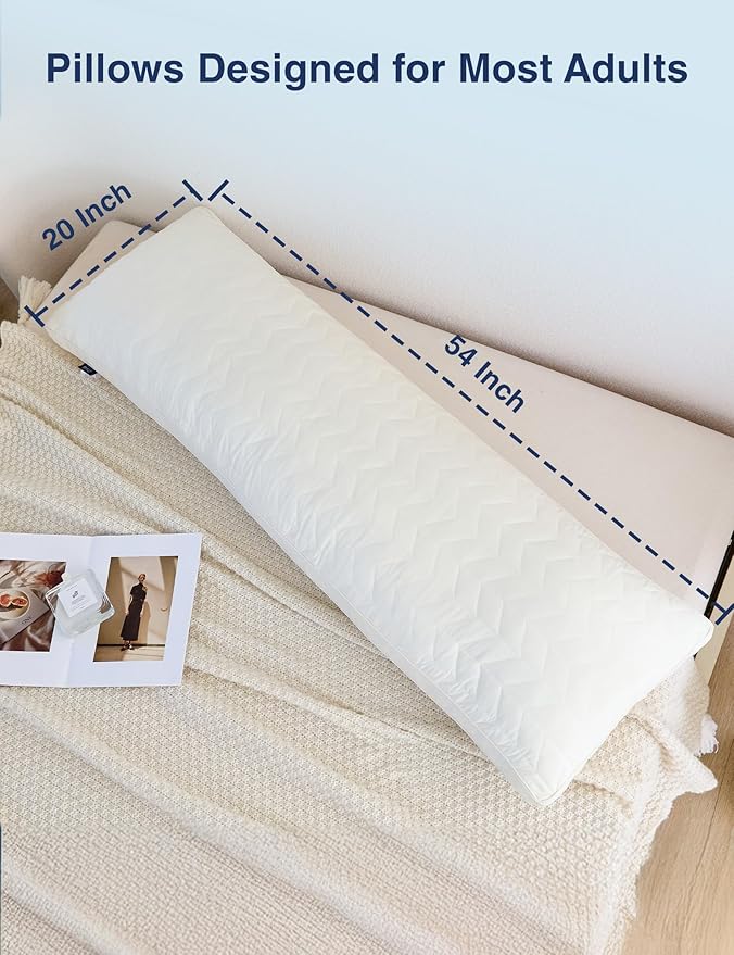 ZonLi Adjustable Memory Foam Body Pillow for Adults, Firm Support Long Pillow for Side Sleepers, Elegant Quilted 20x54 inch Full-Length Pillow with Washable Cover, White