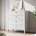 4 Drawer Dresser, Modern Chest of Drawers for Bedroom, Wood Fluted Dresser Organizer with Deep Drawers for Clothes, Nightstand for Bedroom, Hallway, Living Room, Entryway, White