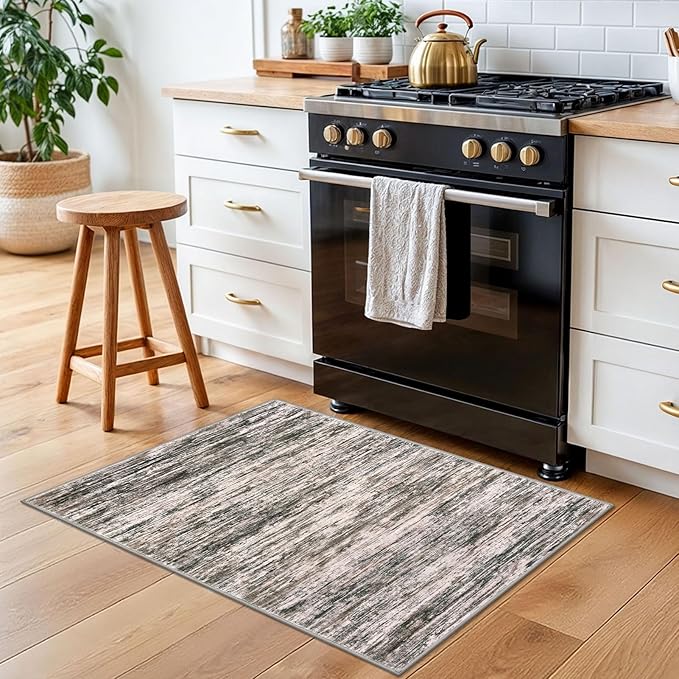 2x3 Modern Abstract Rug for Entryway, Brown Green Black White Super Soft Small Area Rug, Washable Non-Slip Kitchen Rugs, Low-Pile Mat for Bedside, Indoor Door Mat