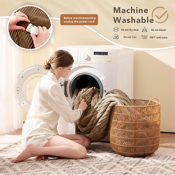 Homemate Electric Heated Blanket Queen Size - 84"x90" Heating Blanket Queen Size Dual Control 1/2/4/6/8 Hours Auto-Off 10 Heat Level Over-Heat Protection Soft Flannel Sherpa ETL Certification