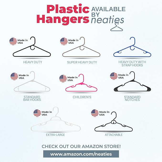 Neaties Heavy Duty Clothes Hangers 50 Pack (54 Count) – Made in The USA – 8lb Capacity Plastic Hangers for Adult Clothing – Durable for Pants, Coats, Jackets, or Jeans – Mint