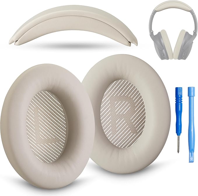 Replacement QC Ear Pad and Headband Pad Kit Cushion. Compatible with Bose QuietComfort (2023) QC45 QCSE QC35 II Wireless Noise Cancelling Headphones (White Smoke) Easy DIY