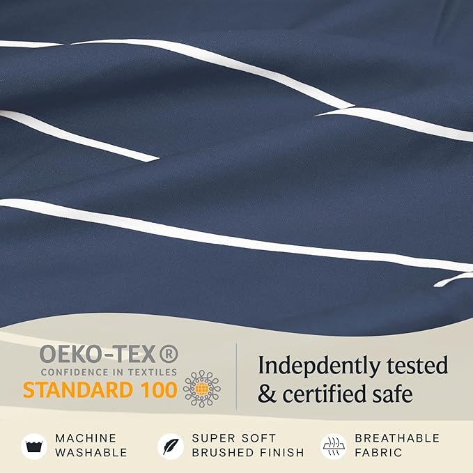 LuxClub 3 PC Twin Sheet Set, Deep Pockets Wrinkle Free Cooling Bed Sheets Hotel Bedding for Women, Men, Kids & Teens, Includes 1 Fitted Sheet, 1 Flat Sheet and 1 Pillowcase-Striped - Navy