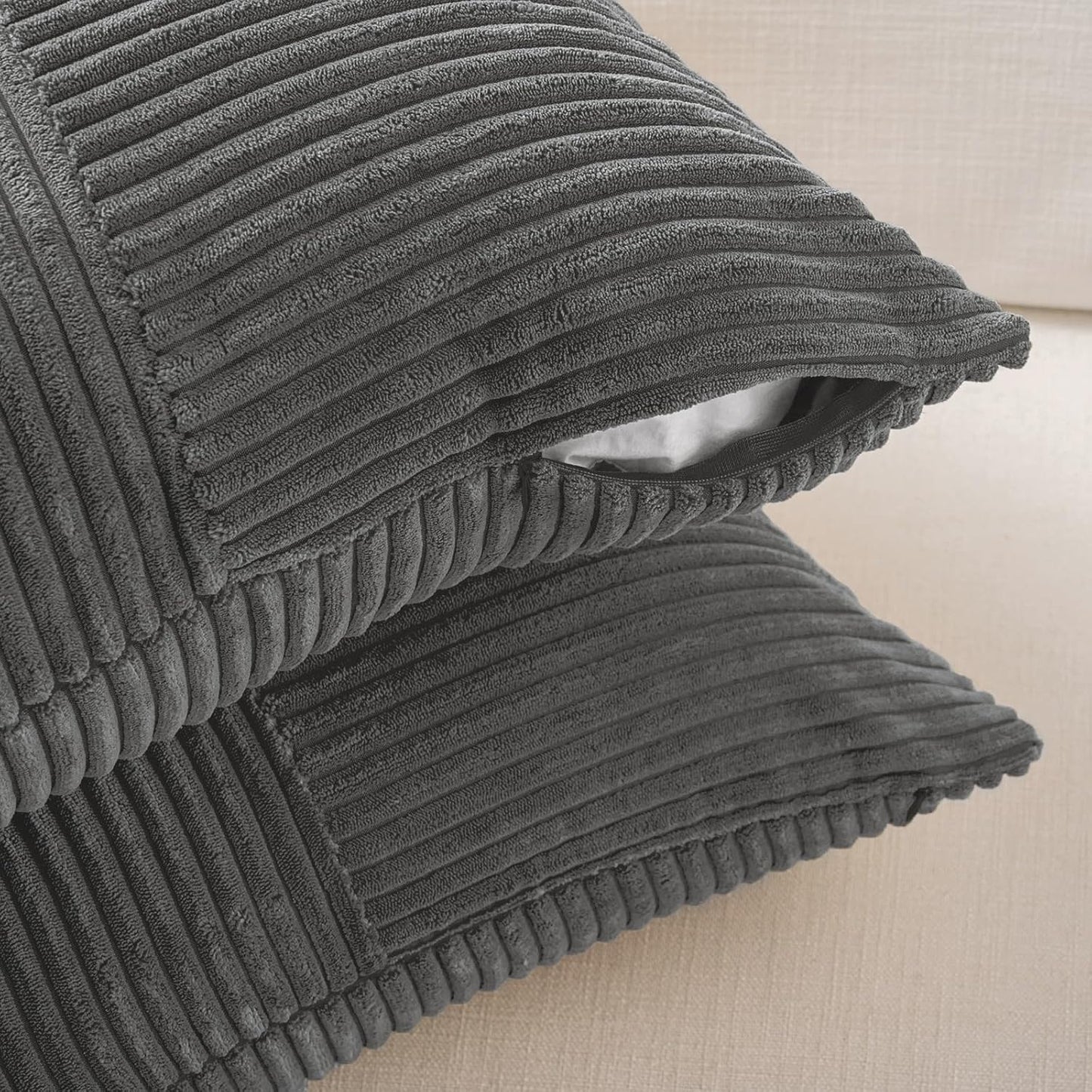 Fancy Homi 2 Packs Dark Gray Lumbar Decorative Throw Pillow Covers 16x32 Inch for Living Room Couch Bed Sofa, Farmhouse Home Decor, Soft Striped Corduroy Rectangle Accent Cushion Case 40x80 cm