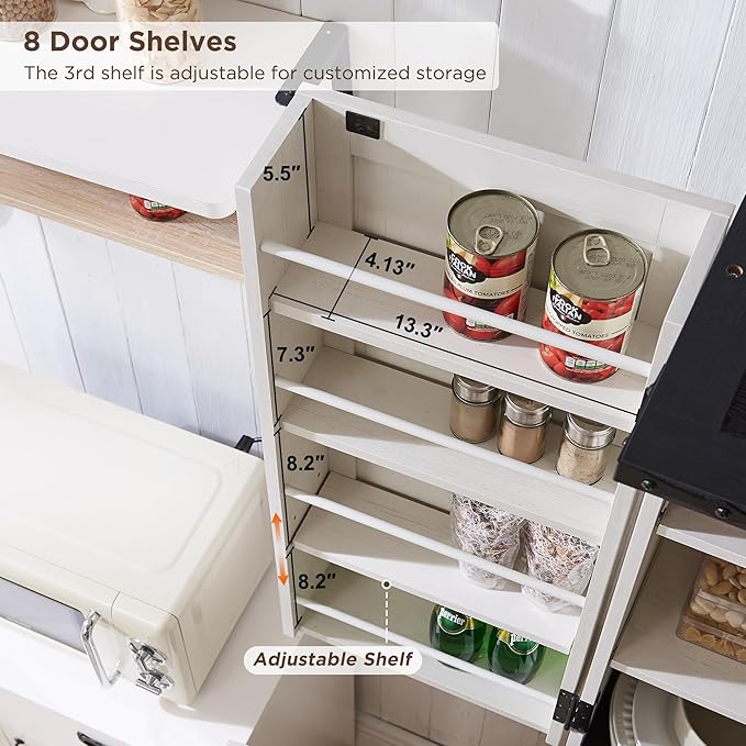 ACCOHOHO 72" Tall Kitchen Pantry, Farmhouse Storage Cabinet with Barn Doors, Organizer, Drawer and Adjustable Shelves, Rustic Wood Cupboard for Kitchen, Dining Room, Bathroom, Off White | Barn Doors, Organizer, Drawer, Adjustable Shelves, Cupboard