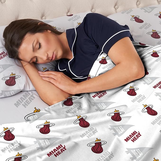 Northwest Officially Licensed Miami Heat NBA Queen Size Sheet Set – Soft Team Logo Bedding for Dorms, Bedrooms, Fan Caves & Game Day Style
