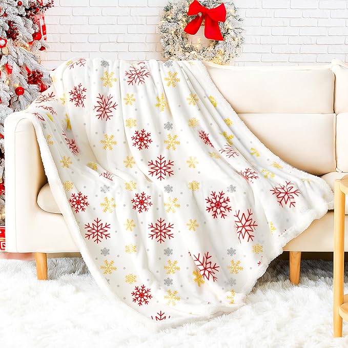 Touchat Christmas Throw Blanket, Fuzzy Fluffy Soft Cozy Blanket, Fleece Flannel Plush Microfiber Blanket for Couch Bed Sofa (50" X 60",White Snowflake)