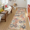 Lahome Moroccan Hallway Runner Rug, 2'5''x8' Ultra-Thin Washable Runners for Hallways Kitchen, Oriental Laundry Room Rug Non-Slip Vintage Long Carpet for Entryway Bedroom Bathroom, Cream/Multi
