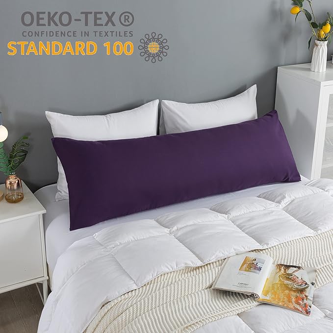 ELNIDO QUEEN Body Pillow with Pillowcase - Soft Long Bed Pillow for Adults -v Breathable Full Body Pillow Insert for Sleeping, 20x54inches, Purple