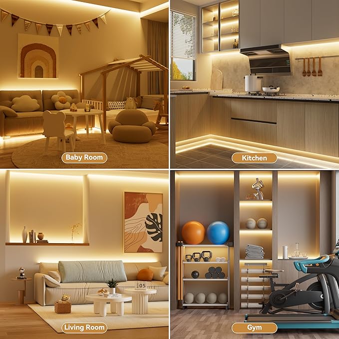PAUTIX COB LED Strip Lights with RF Remote,32.8ft UL Listed Dotless LED Lights Warm White 2700K,Super Bright Dimmable 24V Adhesive LED Tape Light,Kitchen Cabinets Shelf Mirror Office Bedroom Lighting