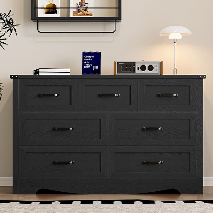 7-Drawer Dresser for Bedroom, Modern Wooden Chest of Drawers with Metal Handles, Anti-Tipping Design, Sturdy and Stable Storage Organizer for Living Room, Entryway, Home Office