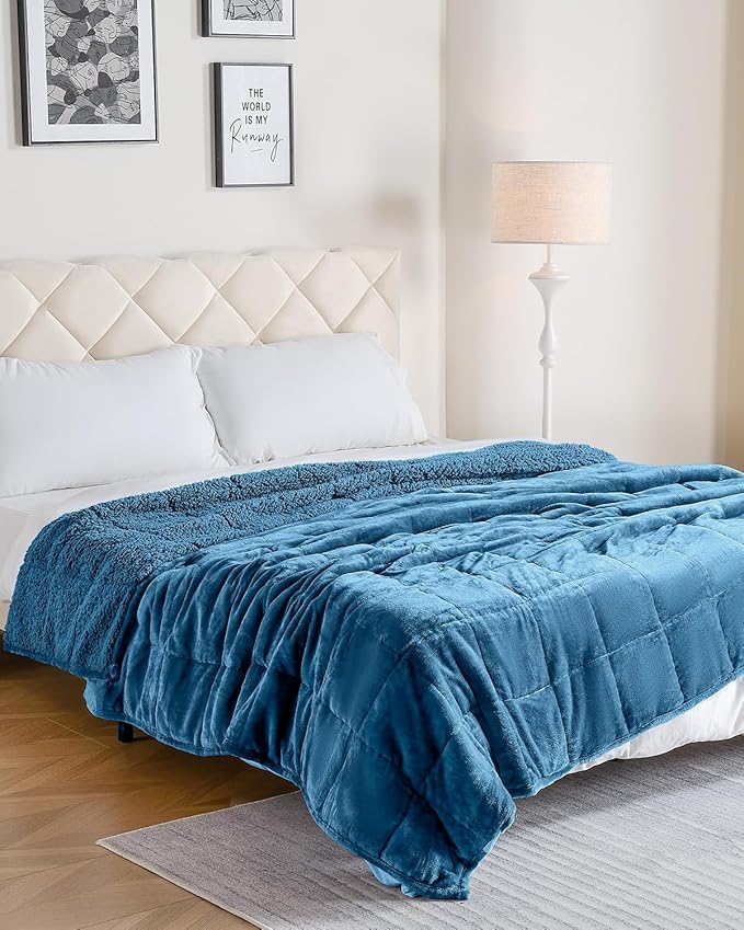 Uttermara Sherpa Fleece Weighted Blanket 15 lbs for Adults, Unicolor Ultra-Soft Fleece and Sherpa, Dual Sided Cozy Plush Blanket for Sofa Bed, 60 x 80 inches, Slate Blue