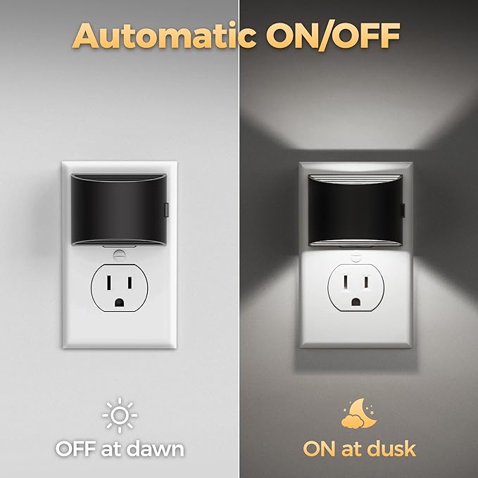 DORESshop LED Night Light[2 Pack], Night Lights Plug into Wall, Plug in Night Light with 3 Color Temperatures, Dusk to Dawn Sensor, Nightlights for Adults, Bedroom, Bathroom, Hallway, Black