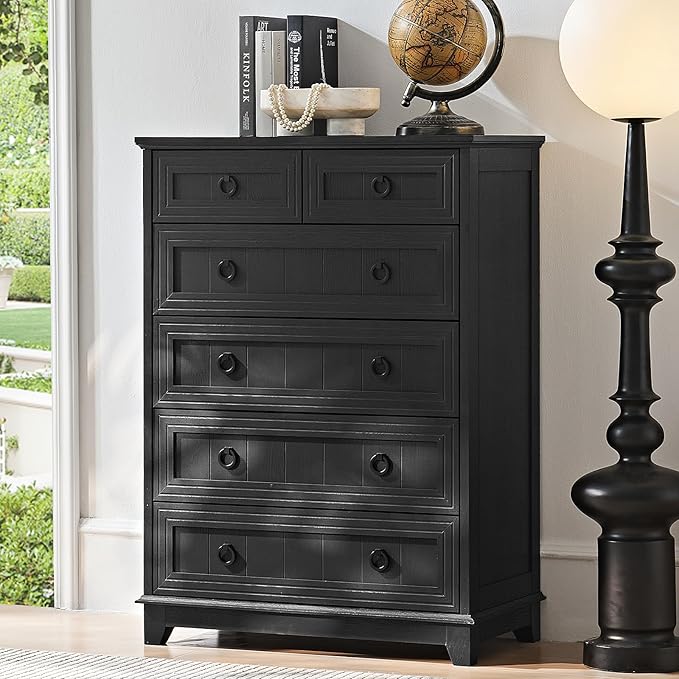 Farmhouse 6 Drawer Dresser for Bedroom Set of 2, 41" Tall Small Dressers & Chest of Drawers, Rustic Wood Dresser with Metal Handle, Storage Organizer Closet for Living Room, Hallway, Entryway