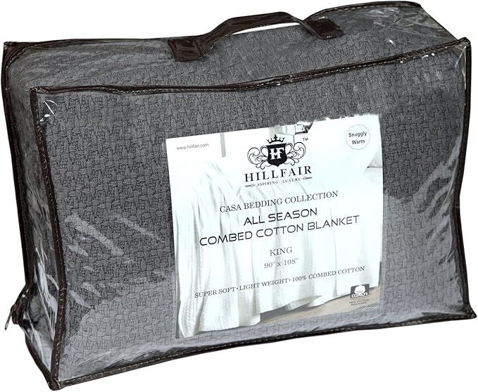 HILLFAIR 100% Soft Premium Combed Cotton Thermal Blanket– Queen Bed Blankets– Soft Cozy Warm Bed Throw Blanket– All Season Grey Queen Cotton Blankets