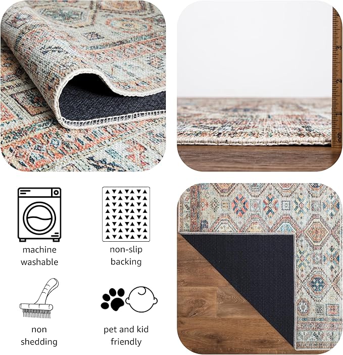 Keen Home Design 2x3 Rug - Machine Washable Entry Rug with Non-Slip Backing, Ideal for Enteryway, Kitchen, Bathroom, Laundry Room - Vintage, Easy Clean, Durable, Low Pile Rug - (2' x 3')