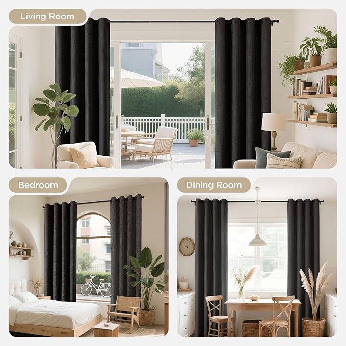 Joydeco Blackout Curtains 84 Inches Long 2 Panels Burg, Room Darkening Curtains for Bedroom, 100% Black Out Textured Thermal Drapes Privacy Protection 2 Panels Set(W52 x L84 Inch, Charcoal Grey)