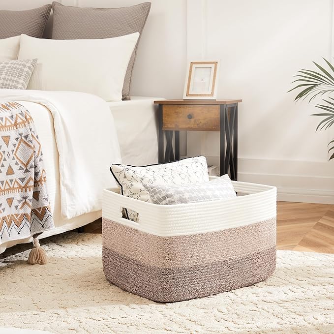 Blanket Basket,Rectangle Woven Baskets for Storage,30L Laundry Basket for Decorative Nursery Blanket,Toys,Dirty Clothes and Magazine in Shelves,Baby Room,and Living Room