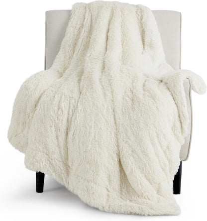 Bedsure GentleSoft Fuzzy Sherpa Faux Fur Twin Blanket Cream Cozy Gifts for Women, Soft Fleece Plush Warm Minky Thick Blanket Twin Size for Bed, Couch, Room Dorm Essentials Cream Decor Gifts, 60x80