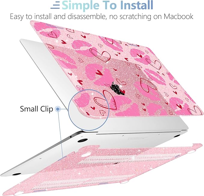 MEEgoodo for MacBook Air 13 inch Case 2021 2020 2019 2018 Released A2337 M1 A2179 A1932 with Touch ID, Plastic Hard Shell & Keyboard Cover Compatible with MacBook Air Case 13.3, Cute Kiss & Love