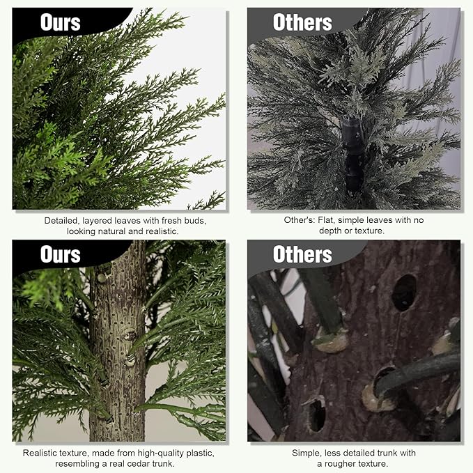 2FT Artificial Cedar Trees Set of 2, Realistic Faux Evergreen Topiary Bushes Plants, Outdoor Potted Fake Cypress Shrubs for Front Porch Garden Home Living Room Decor
